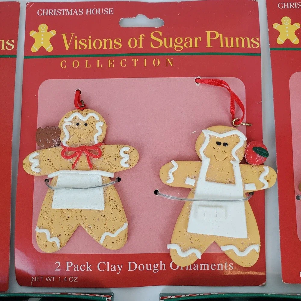 Lot of  Of 5 Pkgs Clay Dough Gingerbread Boy & Girl Christmas Cookie Ornaments